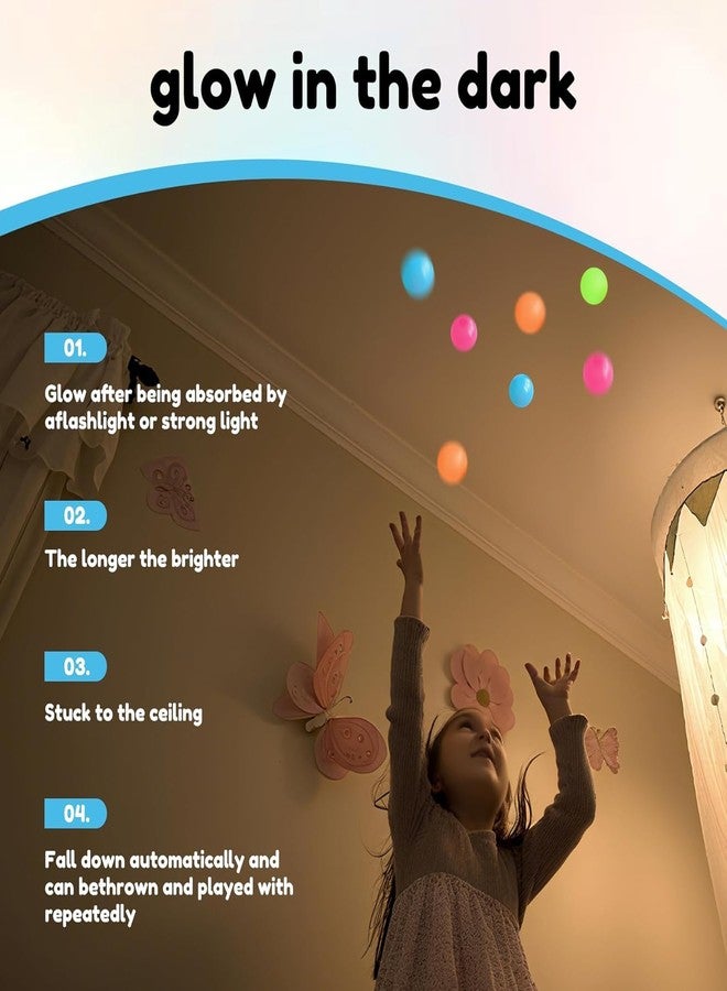KickZu 4Pcs Glowing Sticky Balls, Stress Relieving Glow in The Dark Stick to The Ceiling, Rubber Glow Sticky Ball, Sensory Stress Toy, Fidget Toys for Adults Kids, Sticky Balls on Walls for Kids - Image 2